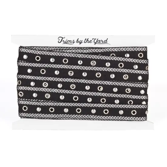 5 Yards of Brigitta 1" Wide Tape Trim Embellished With Silver Studs and Gro | 5 yard cut {2}