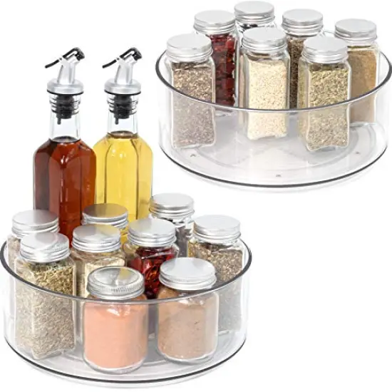 2 Pack Round Plastic Clear Rotating Turntable Organization & Storage Container Bins for Cabinet, Pantry, Fridge, Countertop, Kitchen - Spinning Organizer for Spices, Condiments {1}