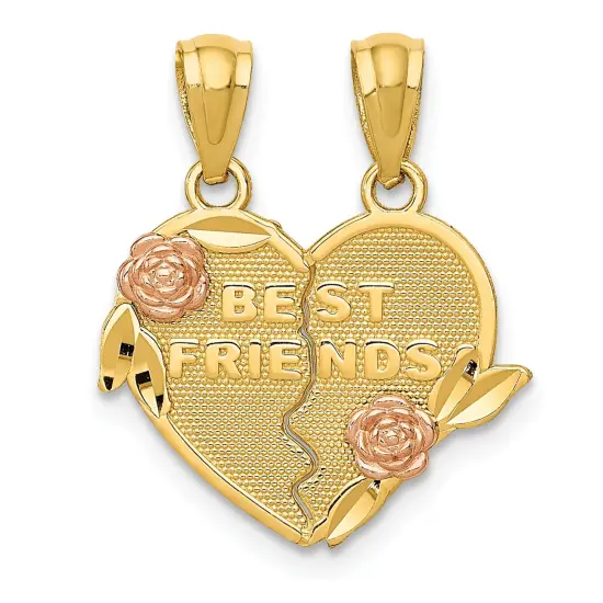 14K Gold Two Tone Best Friends Break Apart Heart Pendant Charm 19mm x 16mm {1}