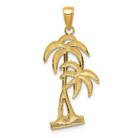 14K Gold Polished & Textured Palm Trees Pendant Charm Jewelry 29 x 16 mm {4}