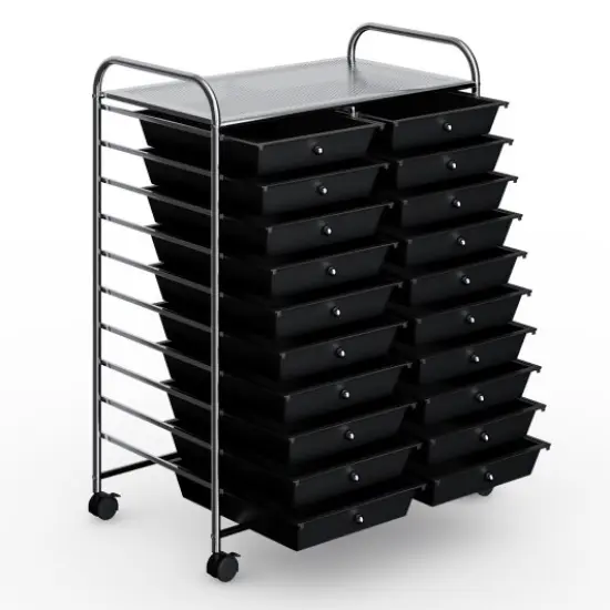 20-Drawer Mobile Storage Organizer Cart with Brake Wheels and Steel Frame for Home or Office Use Black {1}