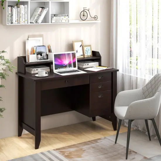 Modern Computer Desk with Storage Shelves and 4 Drawers Brown {4}