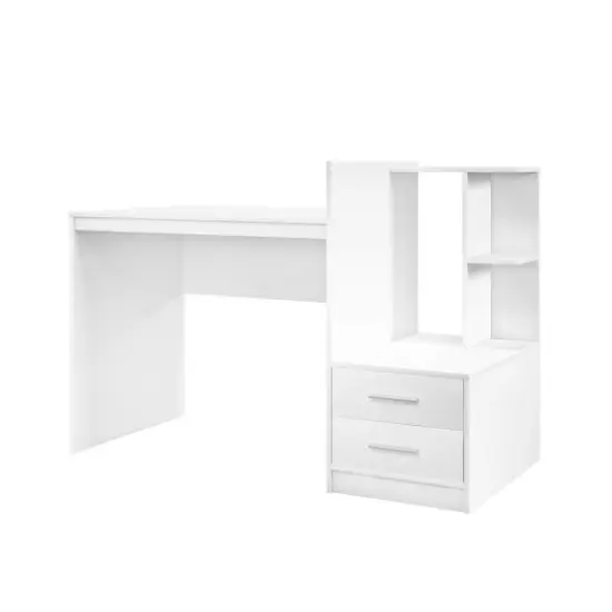 White Computer Desk with Drawers and Bookshelf 51" Home Office Writing Table with Storage {1}