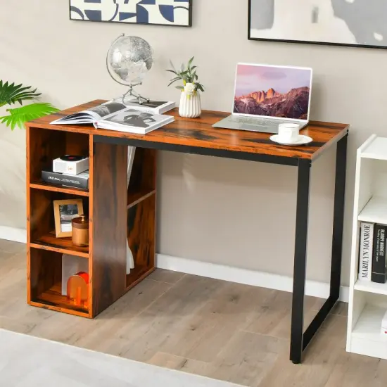 Computer Desk with 5 Side Shelves and Metal Frame Rustic Brown {4}