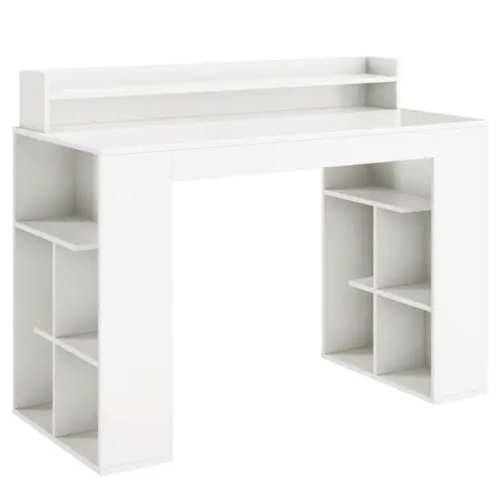 White Office Computer Desk with Dual 3 Tier Bookshelf and Monitor Shelf {1}