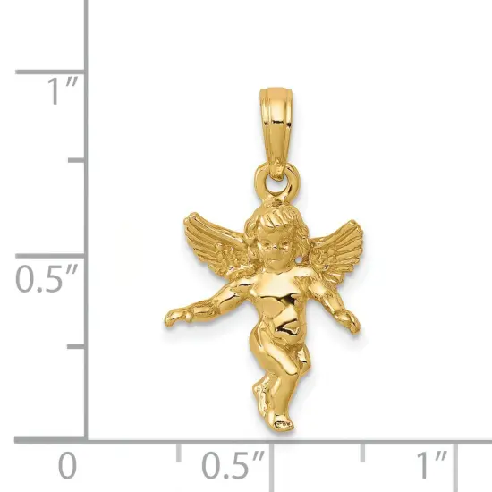14K Yellow Gold Angel Pendant Charm Religious Jewerly 21mm x 14mm {5}