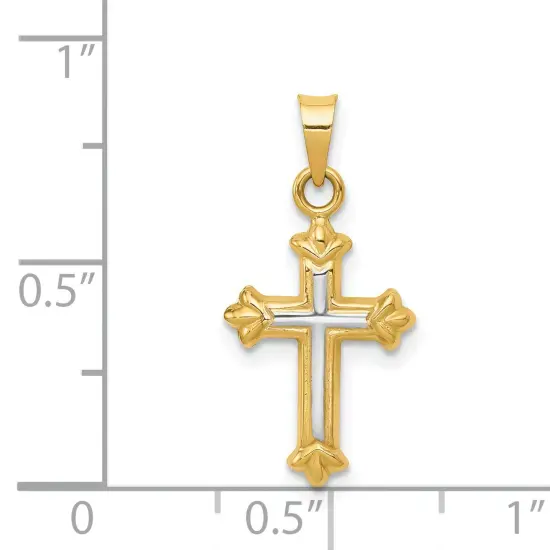 14K Two Tone Gold Cross Pendant Charm Jewelry New 23 X 11mm {2}