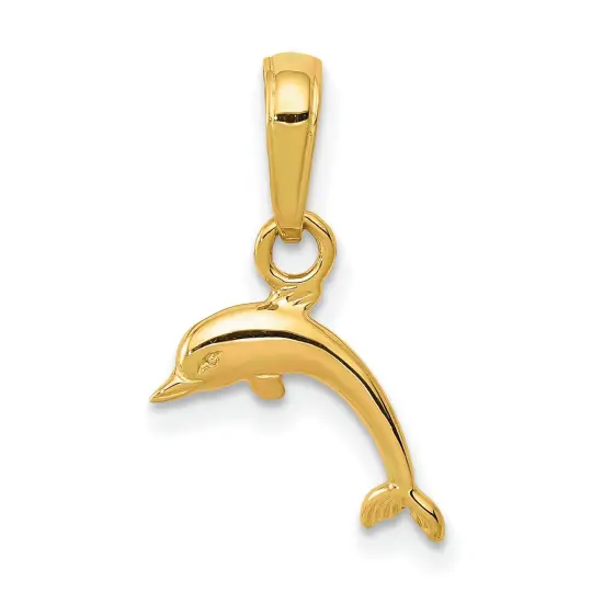 14K Gold Mini Dolphin Pendant Charm Jewelry 16 x 11 mm {1}