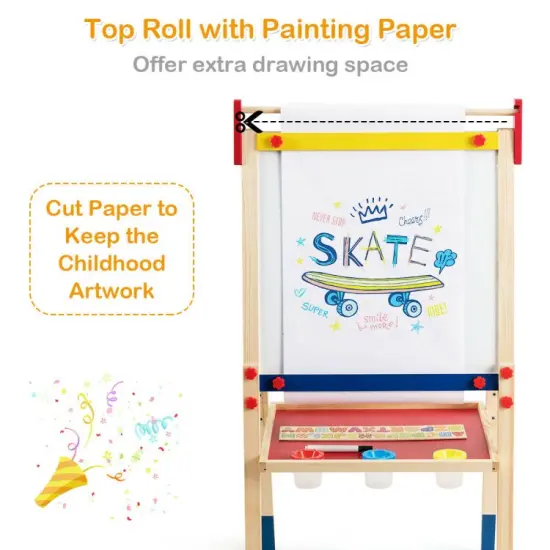 Multi-Color All-in-One Wooden Height Adjustable Kid's Art Easel {4}