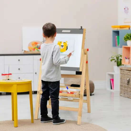 Kids Art Easel with Paper Roll Double Sided Chalkboard and Whiteboard {6}