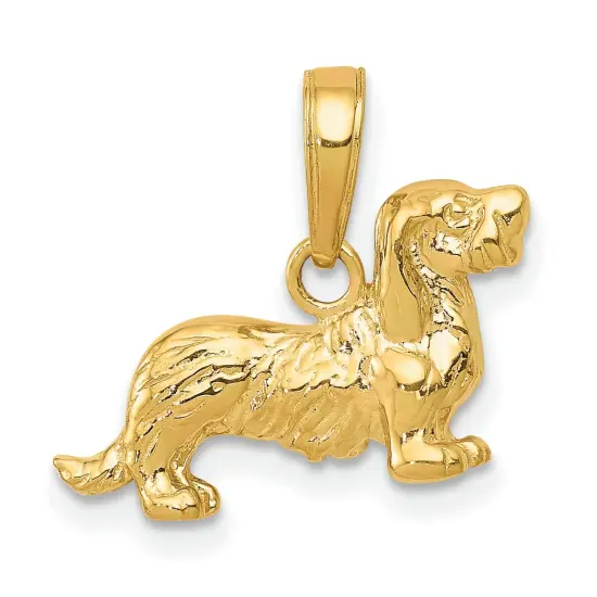 14K Gold Long Haired Dachshund Dog Charm Weiner Doggy Jewerly 14mm x 17mm {1}