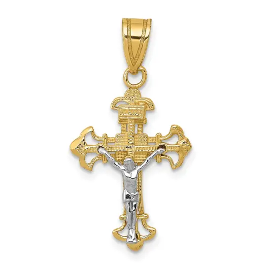 14K Two Tone Gold Inri Crucifix Charm Pendant Jewelry 26 x 14 mm {1}