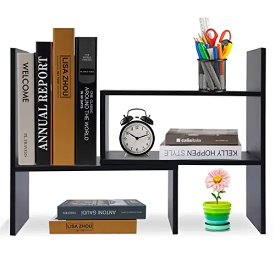 Wood Adjustable Desktop Storage Organizer Display Shelf Rack, Office Supplies Desk Organizer,Black {3}
