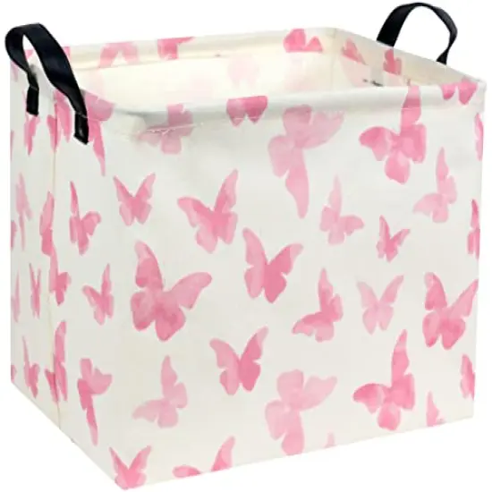 TIBAOLOVER Butterfly Pink Basket Baby Girls Basket Kids Storage Basket Rectangular Cute Toy Storage Bin Organizer Shelf Book Basket Butterfly Room Decor(Butterfly) {1}