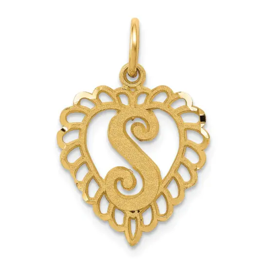14K Yellow Gold Initial Letter S Heart Charm Pendant 23 X 15mm Jewerly {1}