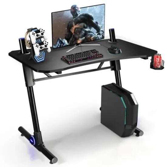 43.5 Inch Height Adjustable Gaming Desk with Blue LED Lights {1}