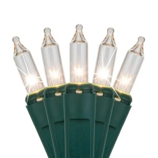 50 Clear Twinkle Mini Lights, Green Wire, 6" Spacing {1}