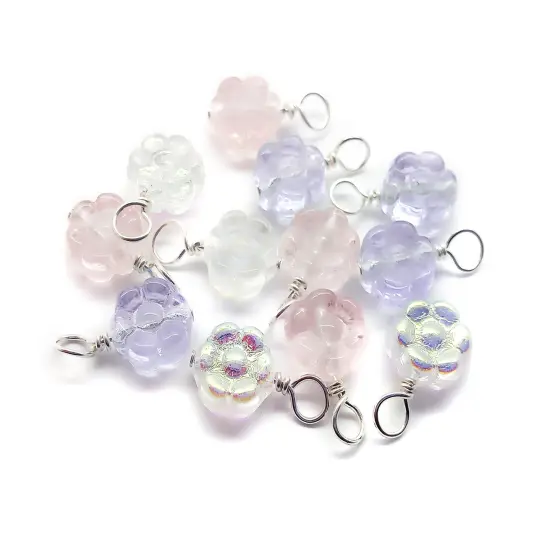 Pastel Flower Dangles, Translucent Pink Purple Blue Glass Bead Charms, 10 pieces, Adorabilities {4}
