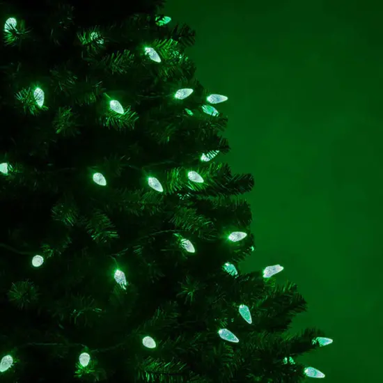 70 Green C6 LED Christmas Lights, Green Wire, 4" Spacing {6}