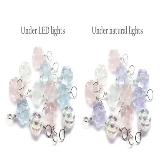 Pastel Flower Dangles, Translucent Pink Purple Blue Glass Bead Charms, 10 pieces, Adorabilities {2}