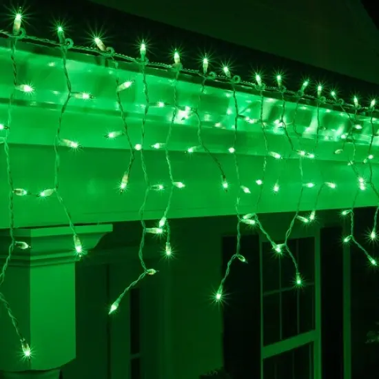 150 Green Mini Icicle Light Set, White Wire {1}