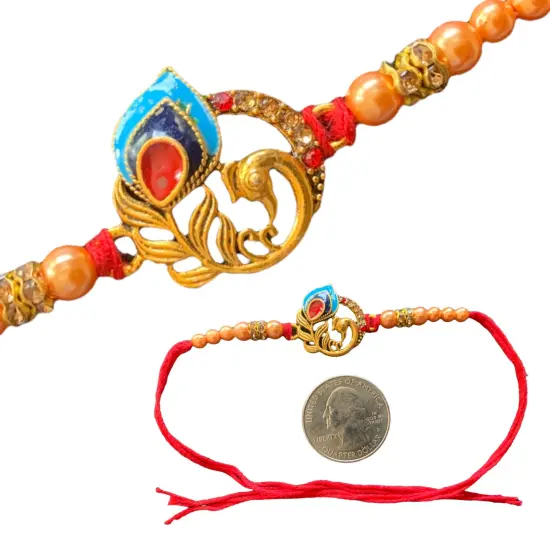 2 Peacock Designer Rakhi for Brother Gift Hamper for Brother Bhai and Bhabhi. Thread Bracelet for Rakshabandhan Raki. Rakasha Bandhan Gifts {4}
