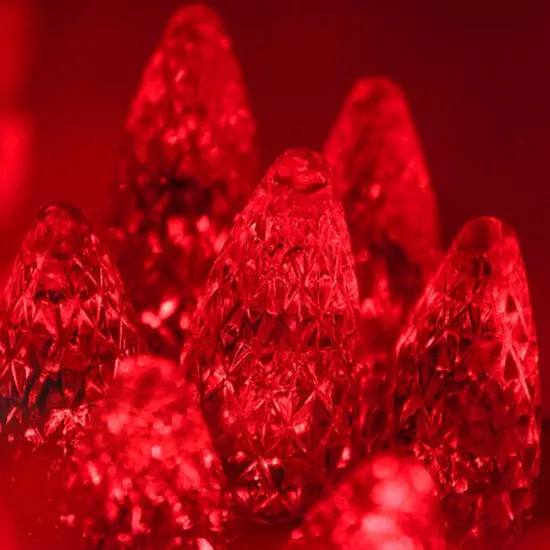 70 Red C6 LED Christmas Lights, Green Wire, 4" Spacing {2}