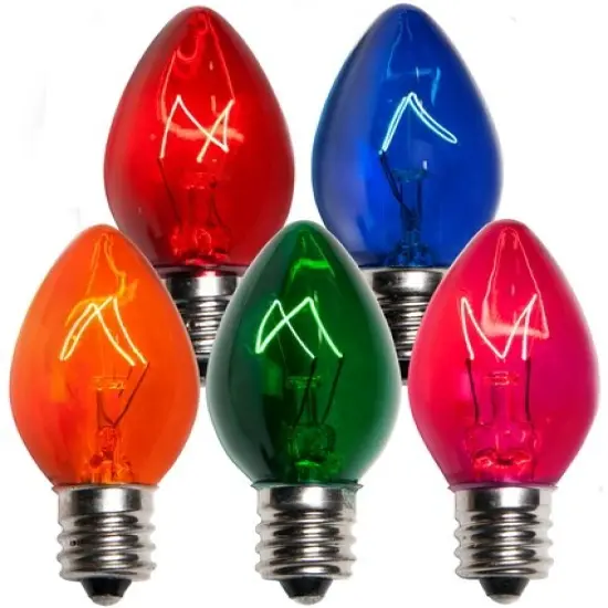 25 Bulbs - C7 Triple Dipped Transparent Multicolor, 5 Watt lamp {1}
