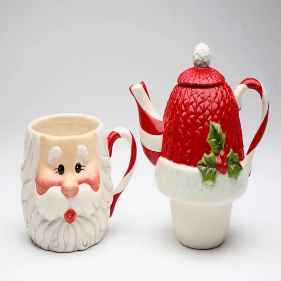 Ceramic Christmas Santa Tea For One, Gift for Her, Gift for Mom, Tea Party D&eacute;cor, Caf&eacute; D&eacute;cor, Christmas D&eacute;cor {5}