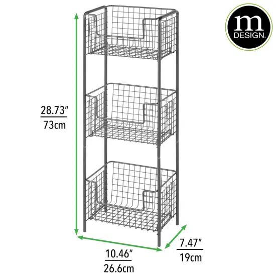 mDesign Steel Freestanding 3-Tier Storage Organizer Tower with Baskets {3}
