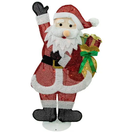 Northlight 32" Red and White Lighted Waving Santa with Gifts Christmas Outdoor Decoration {1}