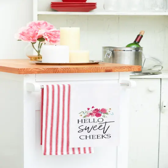 Valentine's Day "Hello Sweet Cheeks" Embroidered Flour Sack Kitchen Dishtowel {3}
