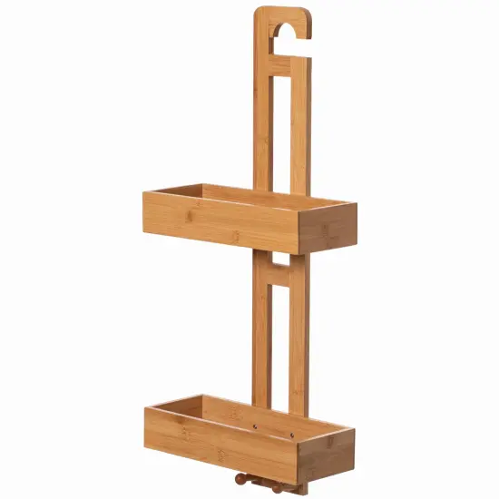 Bathroom Multi-function Natural Bamboo Storage Rack Over Shower Head Organizer, Shower Ball, Shampoo, Conditioner, Soap Holder {5}