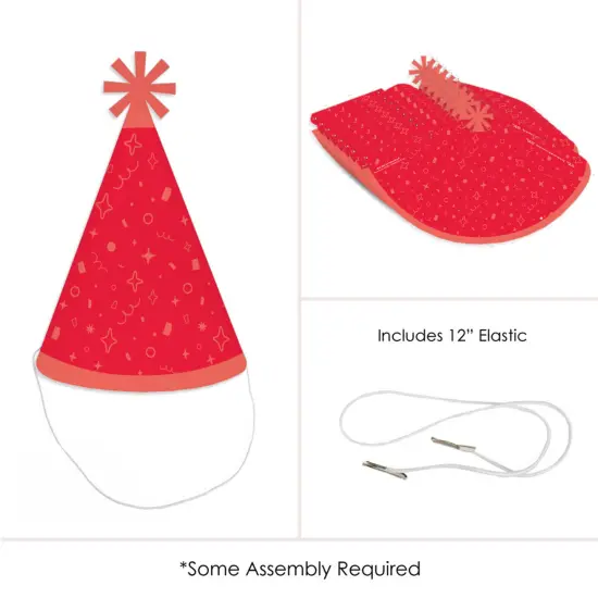 Big Dot of Happiness Red Confetti Stars - Cone Happy Birthday Party Hats for Kids and Adults - Set of 8 (Standard Size) {6}