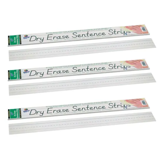 Dry Erase Sentence Strips, White, 1-1/2" X 3/4" Ruled, 3" x 24", 30 Per Pack, 3 Packs {1}