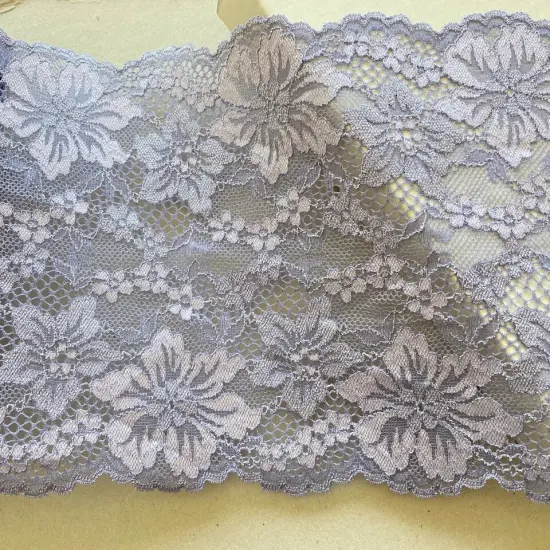 Kitcheniva 6.5" Wide Stretch Smoky Grey Floral Lace Trim {1}