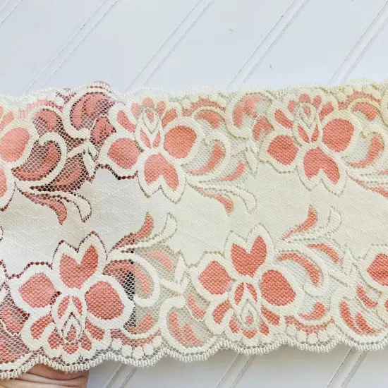 Kitcheniva 5.5" Wide Stretch Butter White & Pink Floral Lace {2}