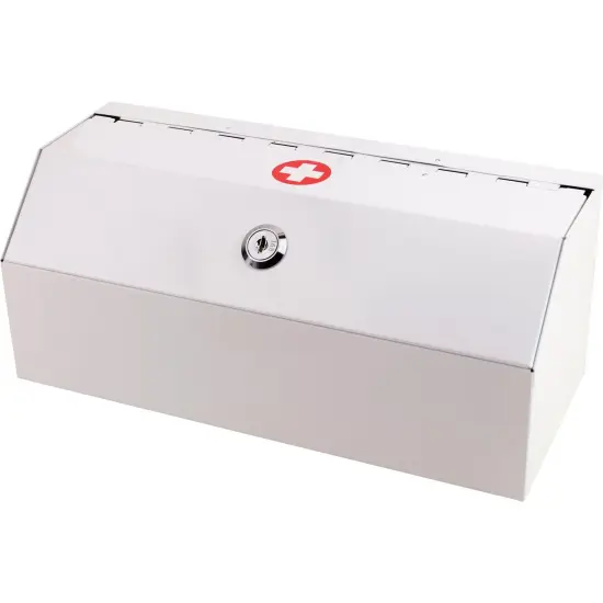 Locking Prescription Drug Cabinet, Heavy-Duty Steel Construction, White {4}