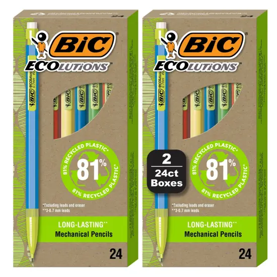 BIC Ecolutions Mechanical Pencils with Erasers, With Colorful Barrel, Medium Point (0.7mm), 48-Count Pack, Mechanical Pencils Made from 81% Recycled Plastic Excluding Leads and Erasers {2}