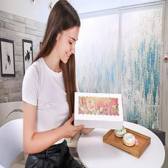 12.5" x 5.5" x 2.5" White Bakery Boxes with Window Pastry Boxes for Strawberries, Cookies and Desserts {4}