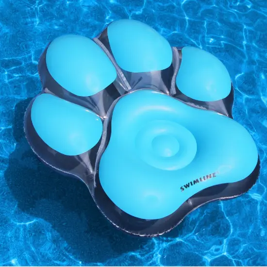 Swim Central 61" Inflatable Blue Pawprint Island Swimming Pool Float {3}