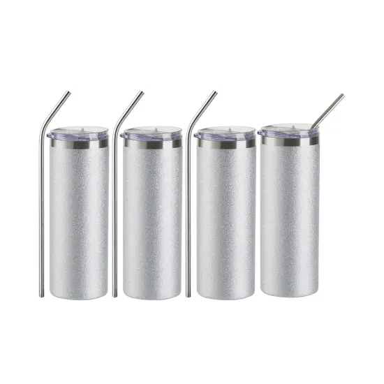 Craft Express 4 Pack 20 oz Silver Glitter Stainless Steel Tumbler {1}