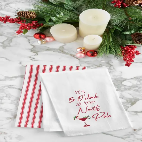 "It's 5 O'clock At The North Pole" Martini Drinking Holiday Christmas Embroidered Flour Sack Kitchen Towel {3}