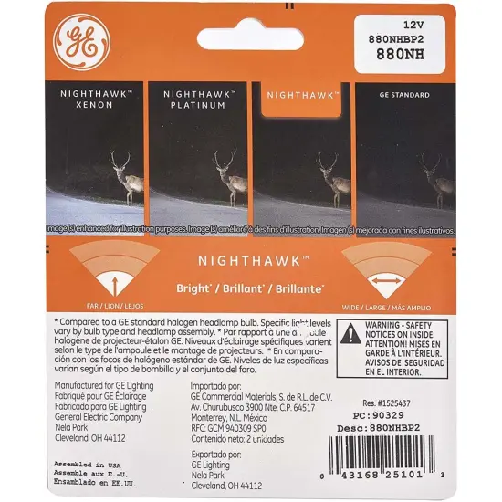 2Pk - GE 880NH/BP2 - 12.8v 27w Nighthawk Halogen Automotive Replacement Fog Bulb {2}