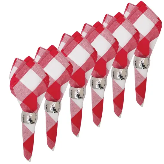 Franklin Red Check Gingham Plaid 4th of July Patriotic Woven Napkin Set of 6 {3}