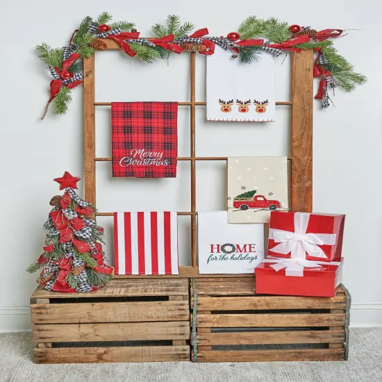 Three Christmas Reindeers Embroidered Cotton Dishtowel {3}