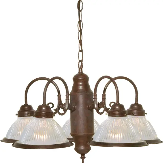Nuvo 5-Light 22" Chandelier w/ Clear Ribbed Shades in Old Bronze Finish {1}