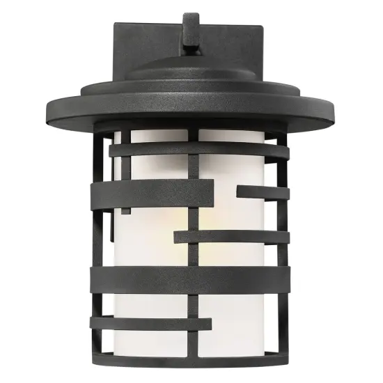 Nuvo Lansing 1-Light 12" Wall Lantern w/ Etched Glass in Textured Black Finish {1}