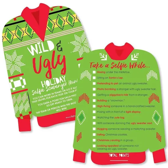 Big Dot of Happiness Wild and Ugly Sweater Party - Selfie Scavenger Hunt - Holiday and Christmas Animals Party Game - Set of 12 {1}