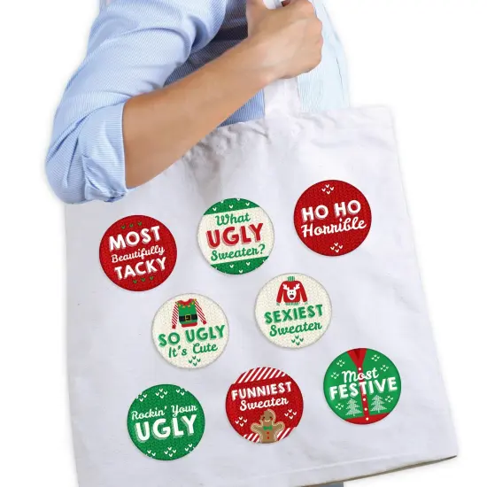 Big Dot of Happiness Ugly Sweater - 3 inch Holiday and Christmas Party Badge - Pinback Buttons - Set of 8 {3}
